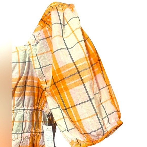 NWT Abound Adley orange & white plaid Juniors Puff Sleeve Crop Top Medium - Picture 5 of 8